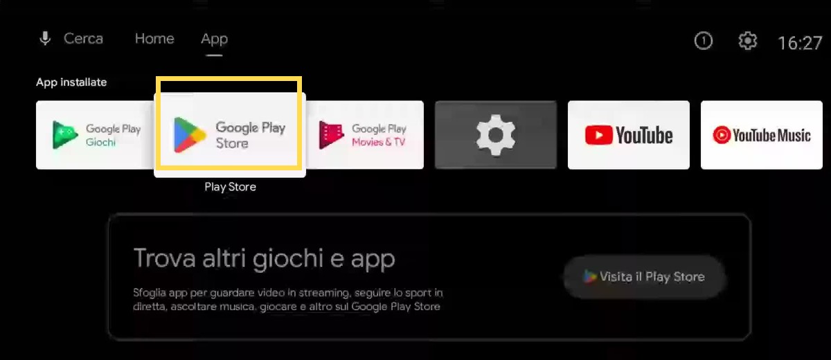 Apri Google Play Store — area da selezionare evidenziata in giallo.